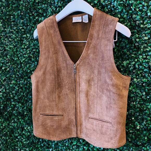 On Trend Vintage Genuine Suede Brown Zip-up Vest - Picture 11 of 14